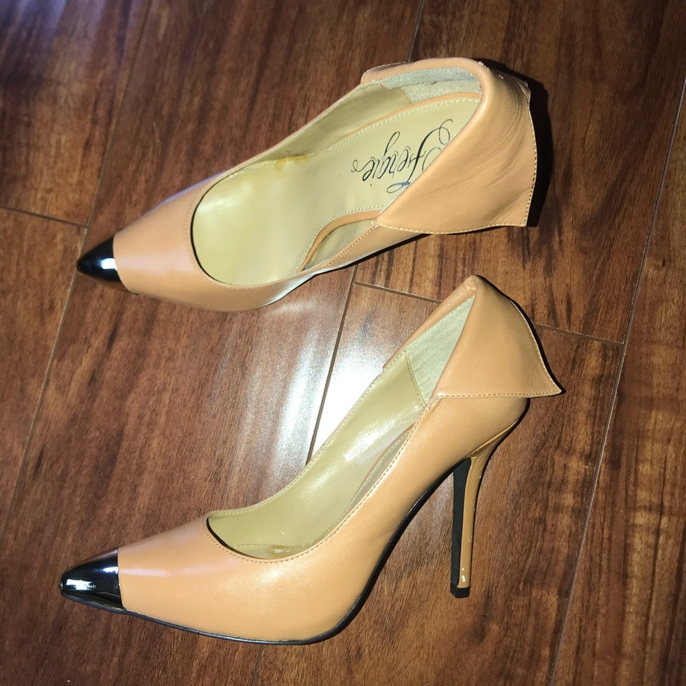 Fergie Tan Heels with Metallic Tips